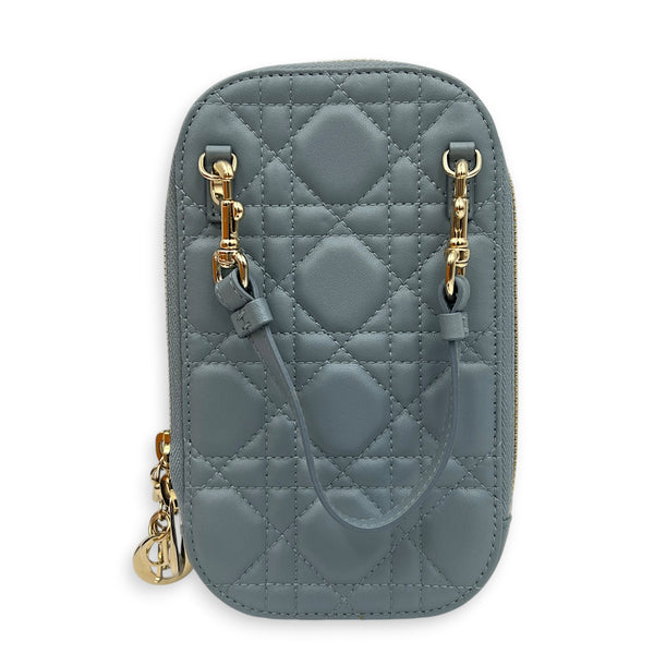 Others Phone Holder Blue in Lambskin, Silver hardware