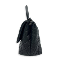 Coco Medium Black Top Handle Bag in Caviar Leather, Ruthenium hardware