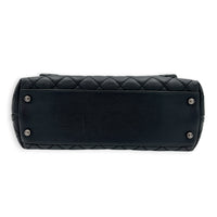 Coco Medium Black Top Handle Bag in Caviar Leather, Ruthenium hardware