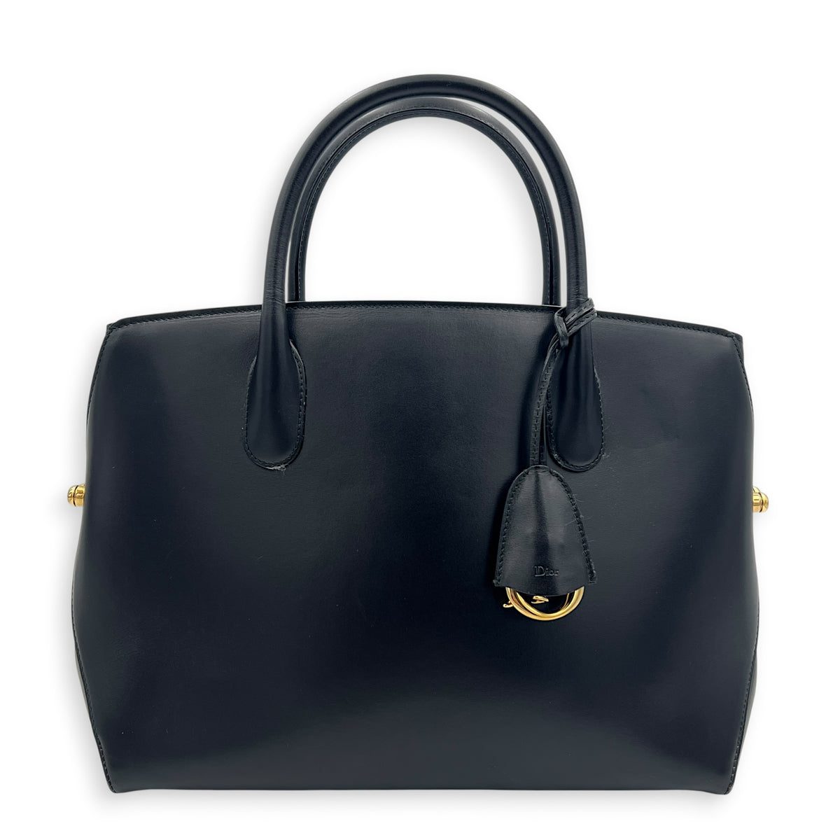 Open Bar Top Handle Bag Black in Calfskin, Gold hardware
