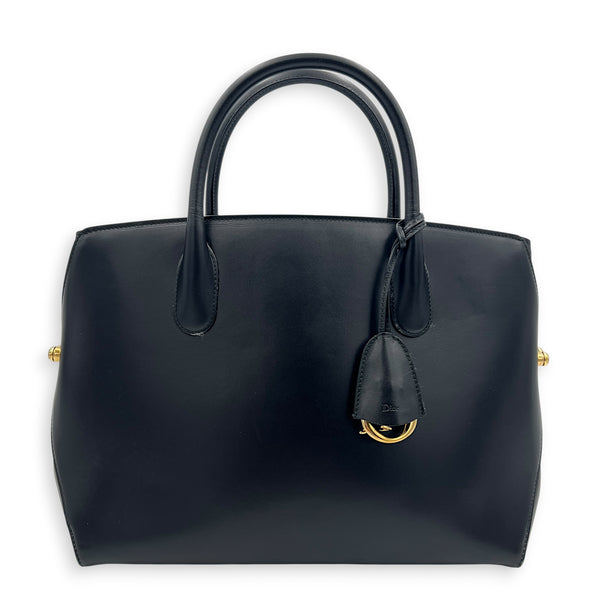 Open Bar Top Handle Bag Black in Calfskin, Gold hardware