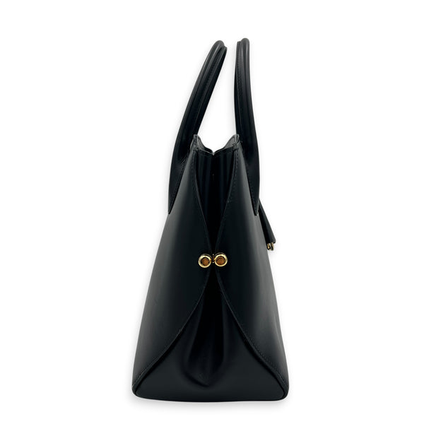 Open Bar Top Handle Bag Black in Calfskin, Gold hardware