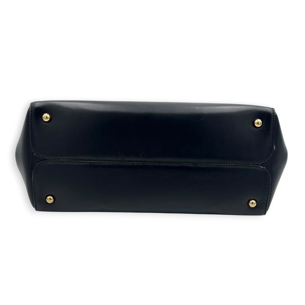 Open Bar Top Handle Bag Black in Calfskin, Gold hardware
