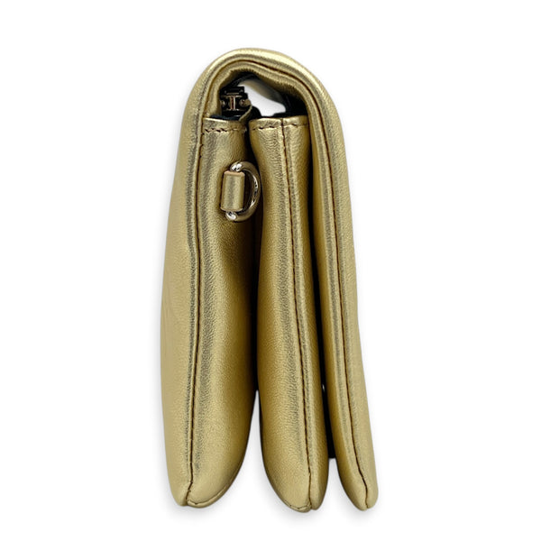 Pochette Coussin Gold Crossbody Bag in Lambskin, Silver hardware
