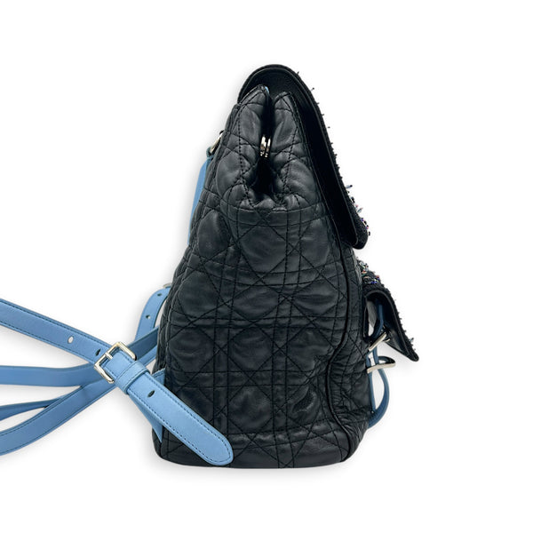 Cannage Backpack Black in Lambskin, Silver hardware