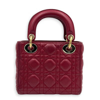 Lady Dior Mini Red Top Handle Bag in Lambskin, Gold hardware