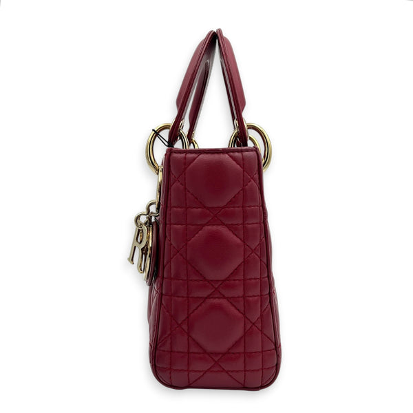 Lady Dior Mini Red Top Handle Bag in Lambskin, Gold hardware