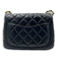 Square Pearl Crush Crossbody Bag Black in Lambskin, Gold hardware
