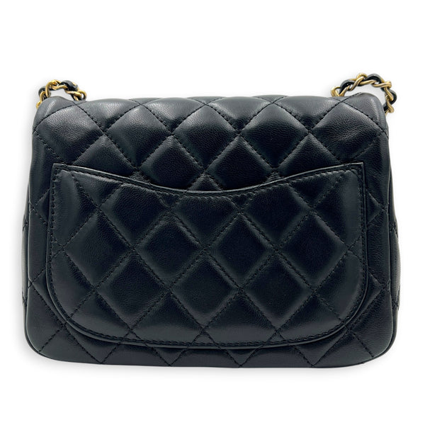 Square Pearl Crush Crossbody Bag Black in Lambskin, Gold hardware