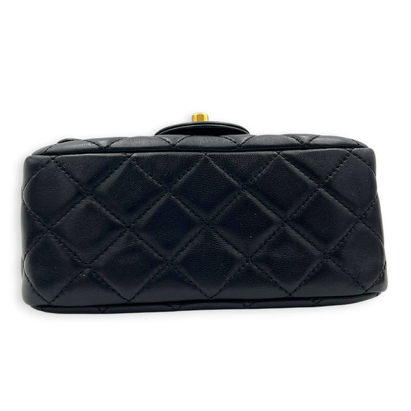 Square Pearl Crush Crossbody Bag Black in Lambskin, Gold hardware