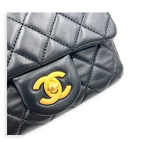 Square Pearl Crush Crossbody Bag Black in Lambskin, Gold hardware