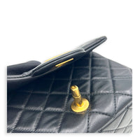 Square Pearl Crush Crossbody Bag Black in Lambskin, Gold hardware