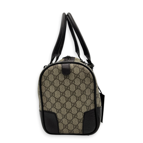 Boston Top Handle Bag Brown in Coated Canvas, Silver hardware