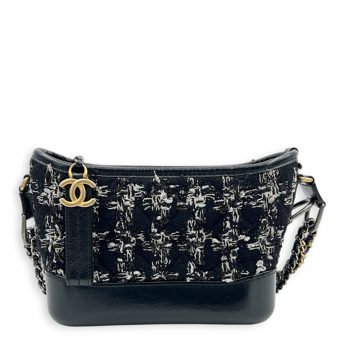 Gabrielle Shoulder Bag Black in Tweed, Mixed hardware
