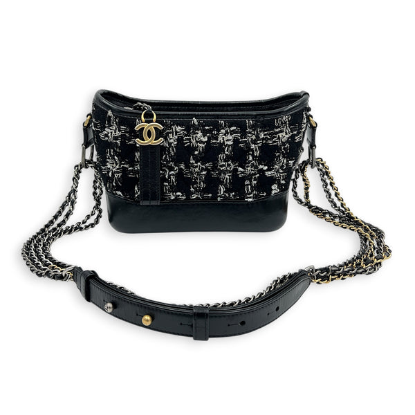 Gabrielle Shoulder Bag Black in Tweed, Mixed hardware