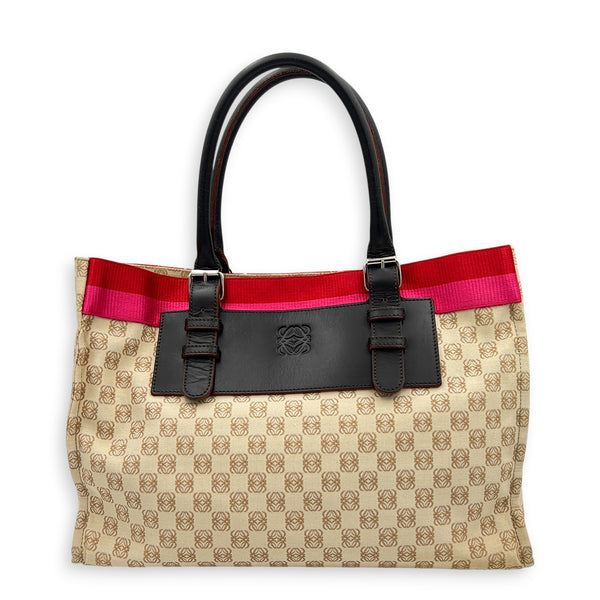 Anagram Tote Bag Beige in Canvas, Silver hardware
