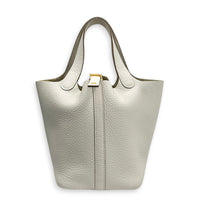 Picotin 18 Craie Top Handle Bag in Clemence, Gold hardware