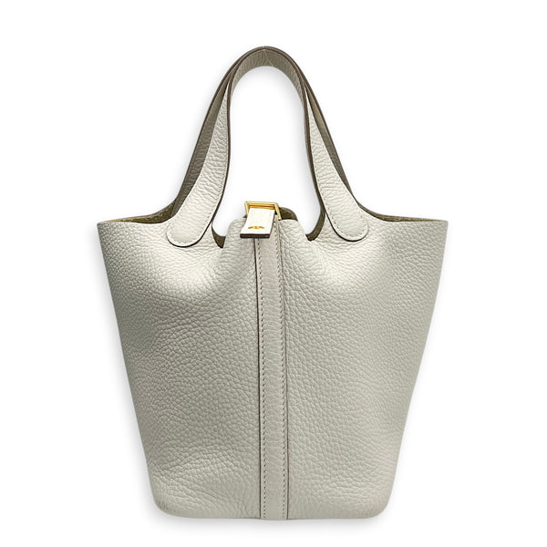 Picotin 18 Craie Top Handle Bag in Clemence, Gold hardware