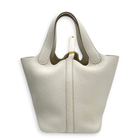 Picotin 18 Craie Top Handle Bag in Clemence, Gold hardware