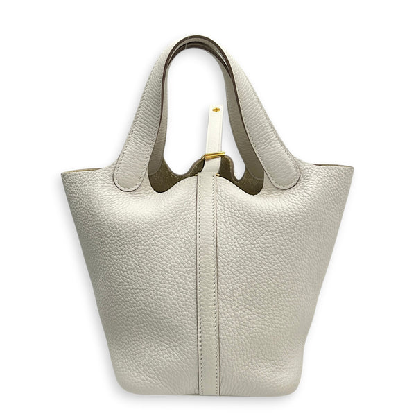 Picotin 18 Craie Top Handle Bag in Clemence, Gold hardware