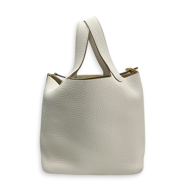 Picotin 18 Craie Top Handle Bag in Clemence, Gold hardware