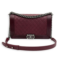 Boy Shoulder Bag Medium Red in Calfskin, Ruthenium hardware