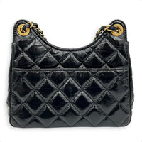 Shiny Crumpled Quilted CC Hobo Bag Small Black in Calfskin, Gold hardware