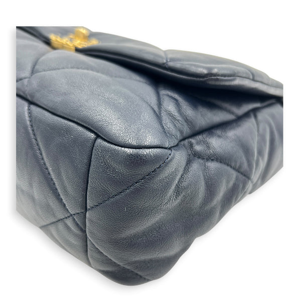 19 Large Blue Shoulder Bag in Goat Leather, Mixed hardware