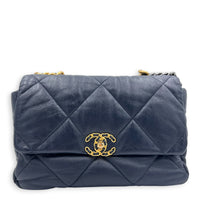 19 Large Blue Shoulder Bag in Goat Leather, Mixed hardware