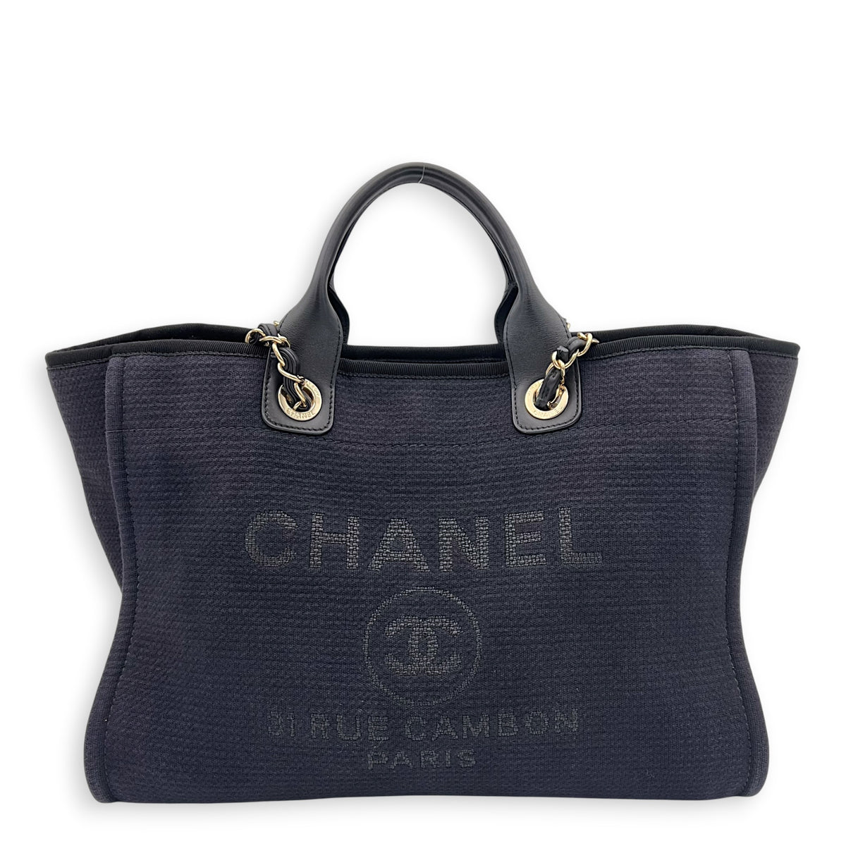 Deauville Tote Bag Black in Canvas, Gold hardware
