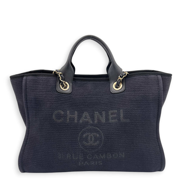 Deauville Tote Bag Black in Canvas, Gold hardware