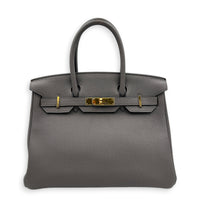 Birkin 30 Etain Top Handle Bag in Togo, Gold hardware