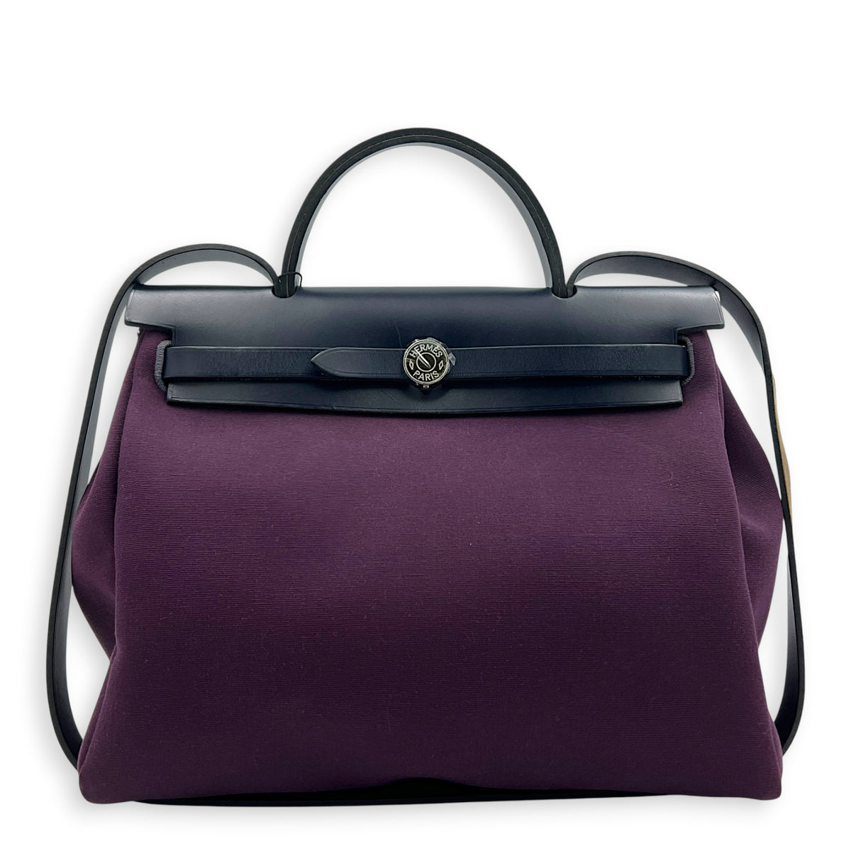 Herbag 31 Cassis Bleu Indigo Top Handle Bag in Canvas, Palladium hardware