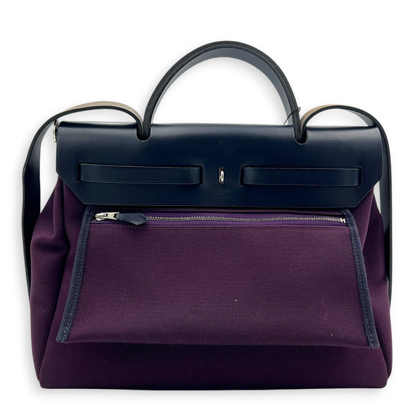 Herbag 31 Cassis Bleu Indigo Top Handle Bag in Canvas, Palladium hardware