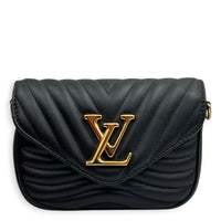 New Wave Shoulder Bag Black in Calfskin, Gold hardware