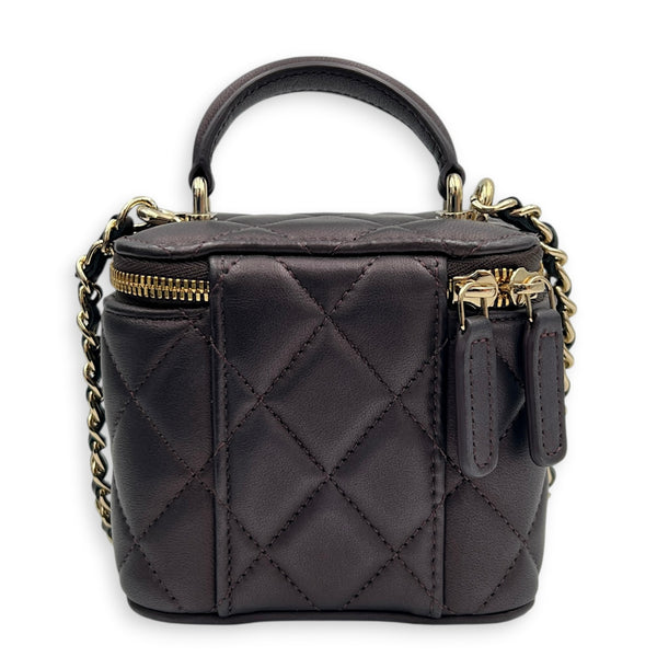Vanity Mini Iridescent Purple Top Handle Bag in Lambskin, Gold hardware