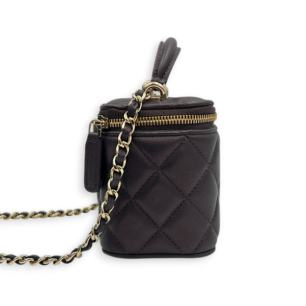 Vanity Mini Iridescent Purple Top Handle Bag in Lambskin, Gold hardware