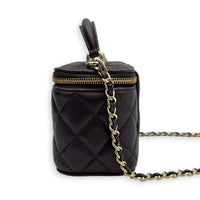 Vanity Mini Iridescent Purple Top Handle Bag in Lambskin, Gold hardware