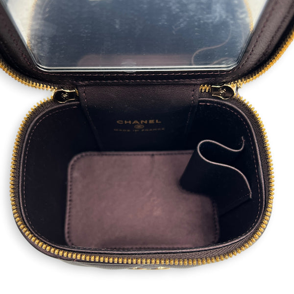 Vanity Mini Iridescent Purple Top Handle Bag in Lambskin, Gold hardware