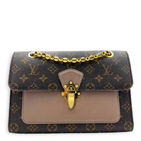 Victoire Shoulder Bag Brown in Coated Canvas, Gold hardware