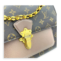 Victoire Shoulder Bag Brown in Coated Canvas, Gold hardware