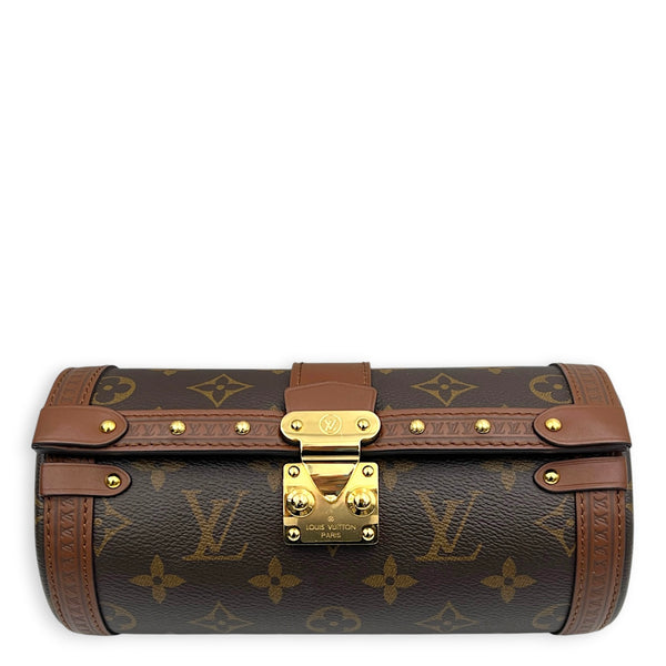 Papillon Trunk  Crossbody Bag Brown in Monogram Coated Canvas, Gold hardware