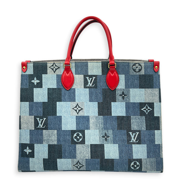 OnTheGo Top Handle Bag GM Blue in Denim, Gold hardware
