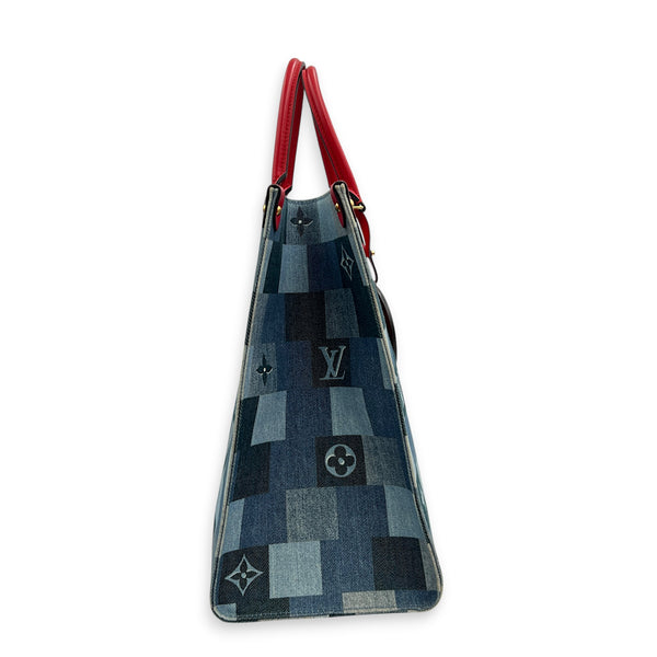 OnTheGo Top Handle Bag GM Blue in Denim, Gold hardware