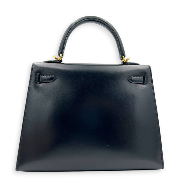 Sellier Kelly 25 Black Top Handle Bag in Box, Gold hardware