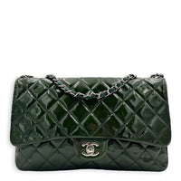 CC Shoulder Bag Green in Patent Leather, Silver hardware