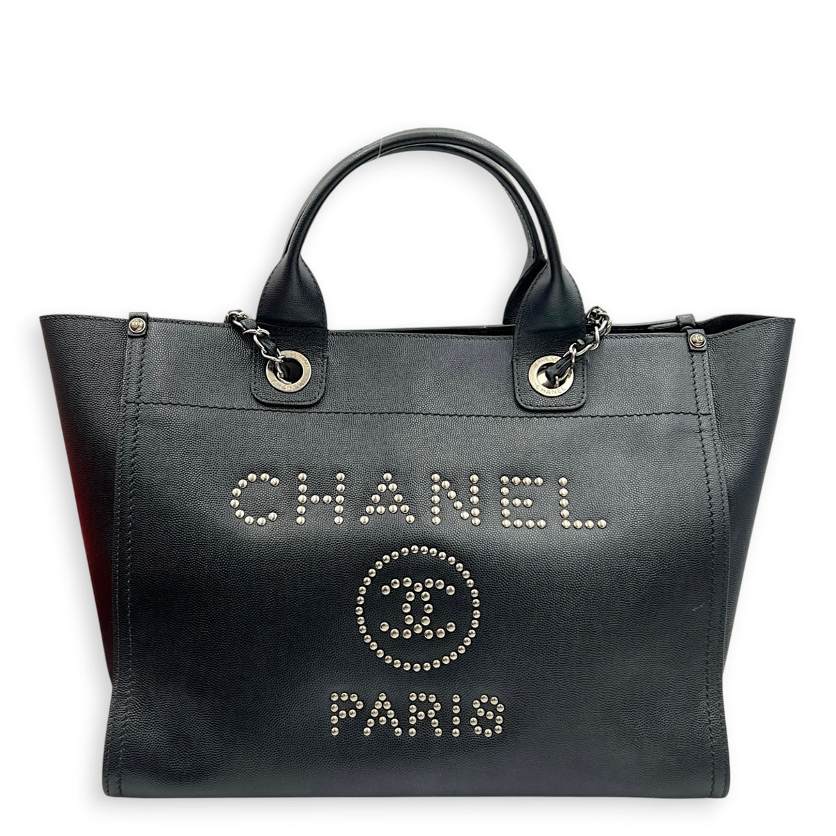 Deauville Tote Bag Black in Caviar Leather, Silver hardware