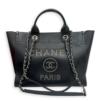 Deauville Tote Bag Black in Caviar Leather, Silver hardware
