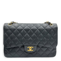 Classic Double Flap Crossbody Bag Jumbo Black in Caviar Leather, Gold hardware