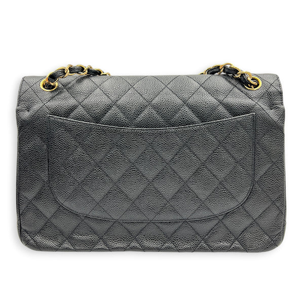 Classic Double Flap Crossbody Bag Jumbo Black in Caviar Leather, Gold hardware